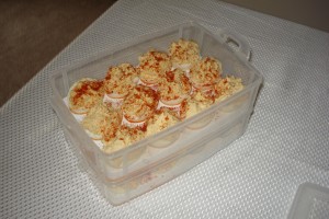 Salmon Eggs before the pastry bag arrived