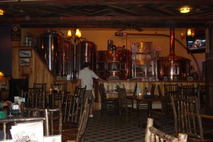 EBC Brewing Tanks A picture of the back of a man and very large metal brewing tanks.