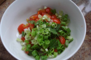 Tomatoes, Mint, Scallions